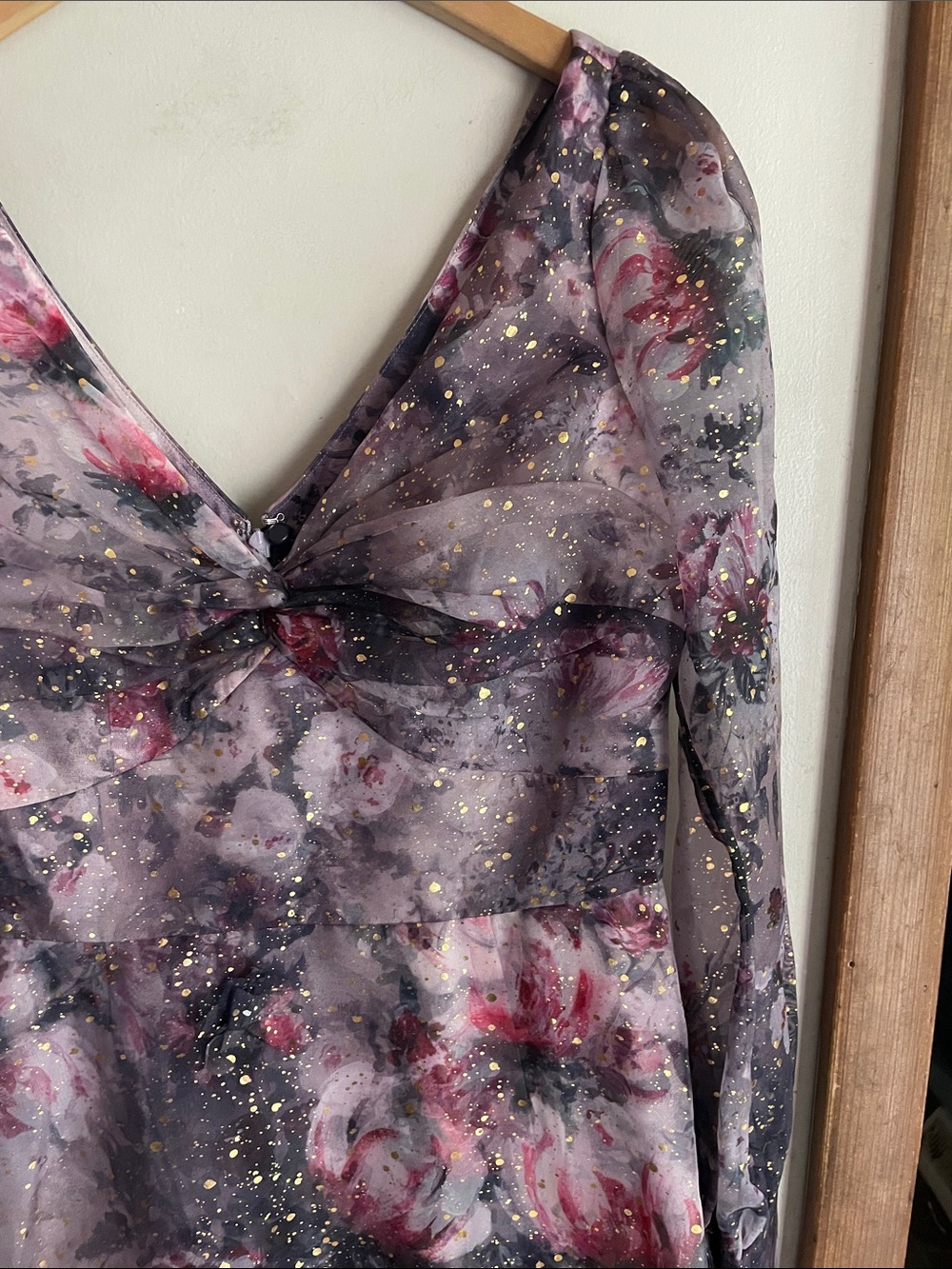 MARCHESA Twisted Floral Appliquéd Printed Organza Gown Mauve Lilac - Picture 5 of 16